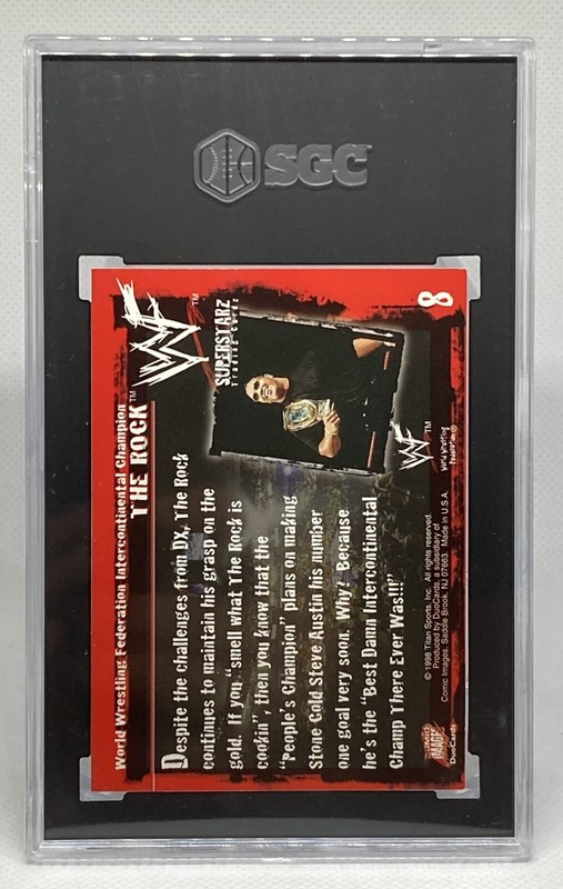 1998 Comic Images WWF Superstarz #8 The Rock Rookie RC SGC 8.5 Dwayne Johnson view 2