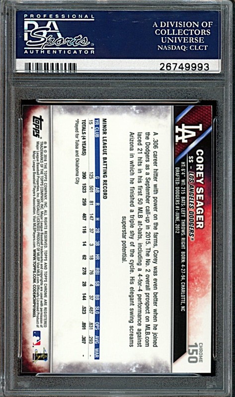 2016 Topps Chrome Corey Seager Rookie PSA 10 view 2