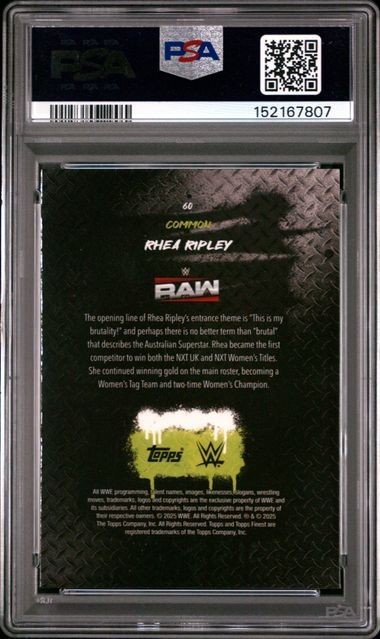 2025 TOPPS FINEST WWE #60 RHEA RIPLEY BLUE CHECKERBOARD #/149 PSA 8 MAMI POP  1 view 2