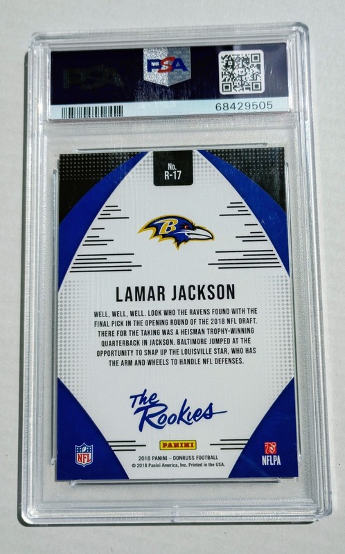 2018 PANINI DONRUSS LAMAR JACKSON THE ROOKIES PSA 9 #R-17 BALTIMORE RAVENS view 2