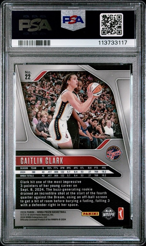 2024 Panini Prizm WNBA #22 Caitlin Clark Fever RC Rookie PSA 10 GEM MINT view 2