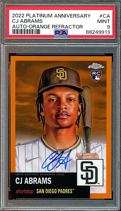 2022 Platinum Anniversary CJ Abrams Orange Refractor Auto Rookie #8/25 PSA 9