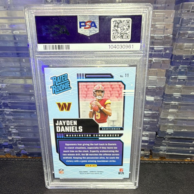 Panini 2024 Donruss Rated Rookie Retro Jayden Daniels #11 PSA 10 Commanders view 2