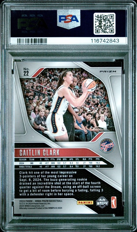 2024 Panini Prizm WNBA Caitlin Clark Orange Velocity RC #22 PSA 9 Fever A2 view 2
