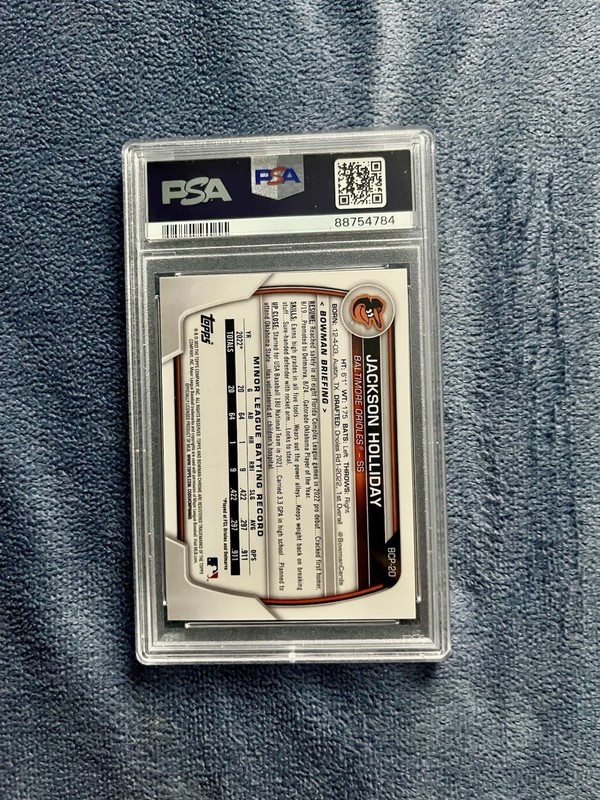 2023 Bowman Jackson Holliday Chrome Prospects Speckle Ref / 299 Orioles PSA 10 view 2