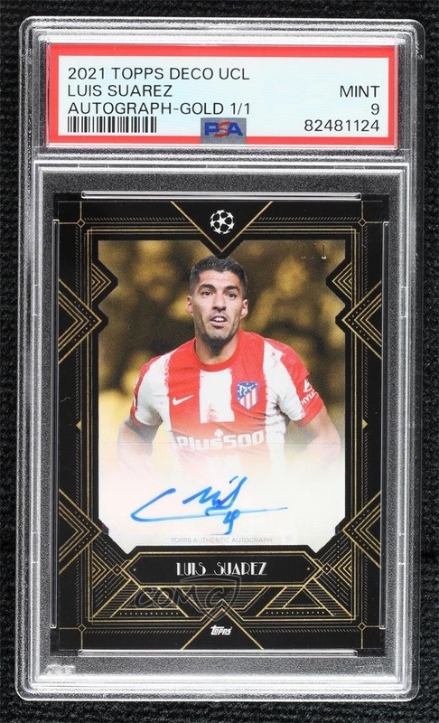 2021-22 Topps Deco UCL Gold Auto 1/1 Luis Suarez PSA 9 MINT Auto 04cw