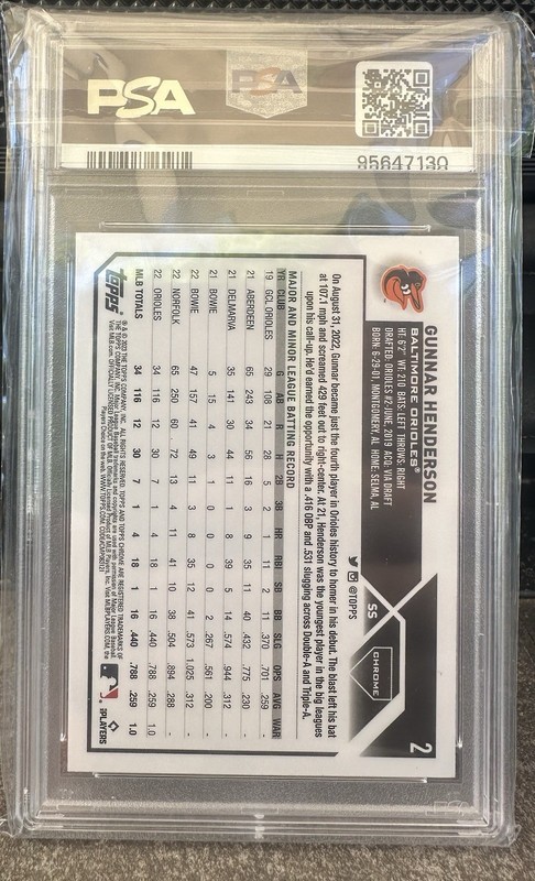 2023 Topps Chrome - Gunnar Henderson #2 Prism Refractor Rookie PSA 10 view 2