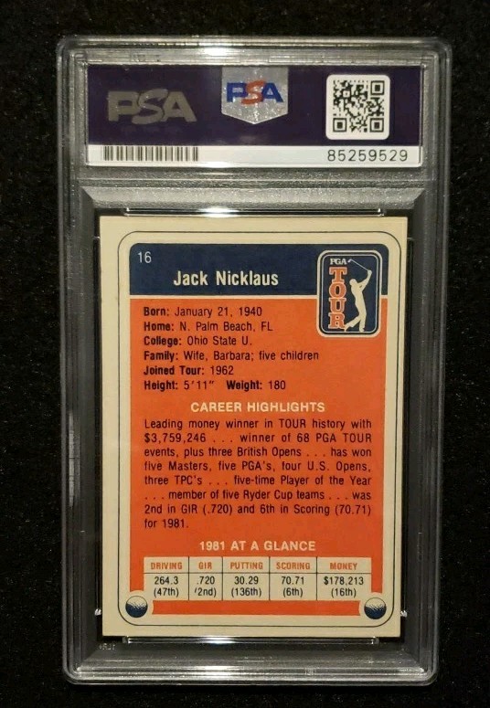 *JACK NICKLAUS* 1982 Donruss Golf #16 Signed AUTO Autograph PSA/DNA view 2