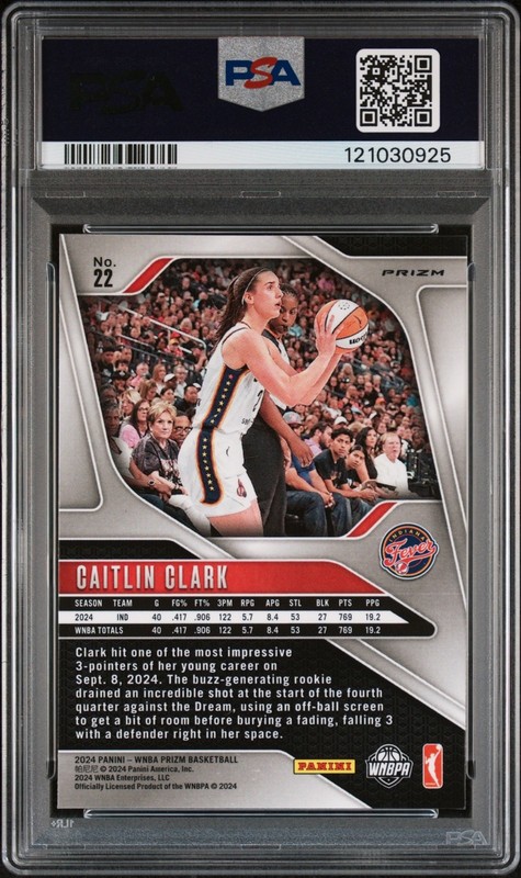 2024 Panini Prizm WNBA Caitlin Clark Orange Ice Prizm RC #22 PSA 9 Fever HQ2 view 2