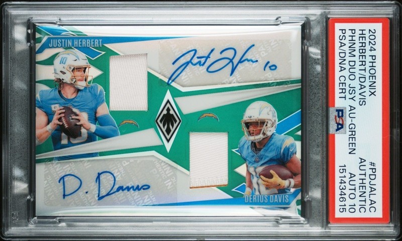 💥24 Phoenix Justin Herbert Darius Davis SSP /25 Dual Patch Pop 1 PSA 10 Auto!💥