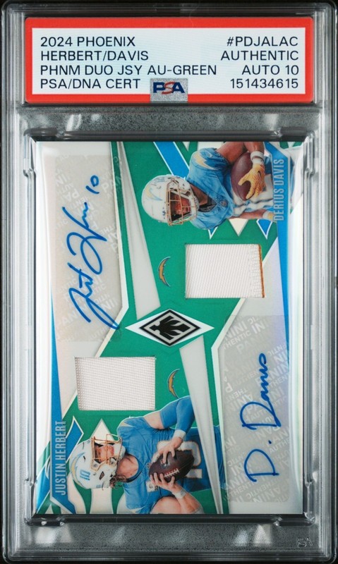 💥24 Phoenix Justin Herbert Darius Davis SSP /25 Dual Patch Pop 1 PSA 10 Auto!💥 view 2