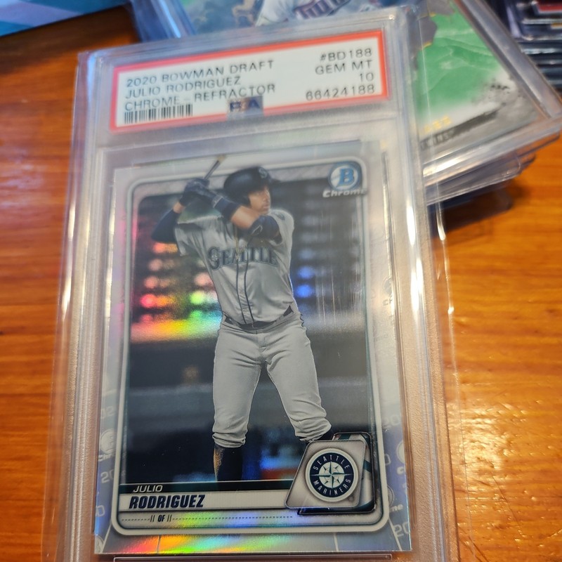 2020 Bowman Chrome Draft Julio Rodriguez Rookie Refractor Card #BD188 PSA 10 Gem view 2