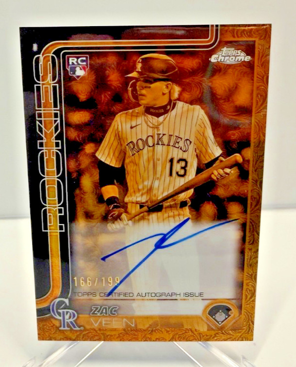 2025 Topps Chrome Gilded Collection Zac Veen Cast In Gold Auto RC #166/199