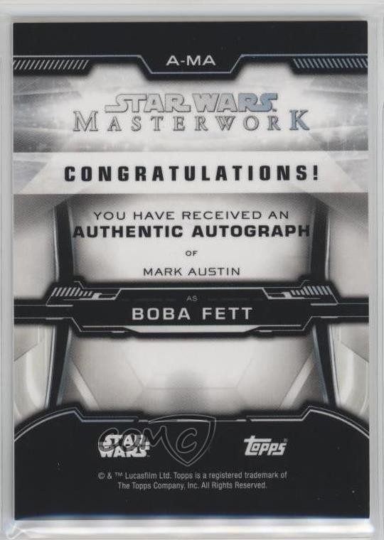 2019 Topps Star Wars Masterwork Auto Mark Austin as Boba Fett #A-MA Auto 1cc7 view 2