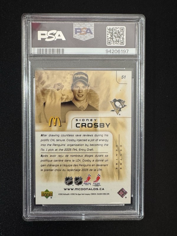 2005 Upper Deck McDonald's #51 Sidney Crosby Rookie RC PSA 6 EX-MT view 2