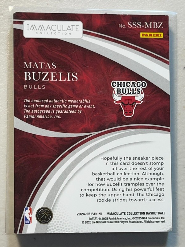 Matas Buzelis 2024-25 Panini Immaculate 49 /49 Sneaker Swatch RPA RC Patch Auto view 2