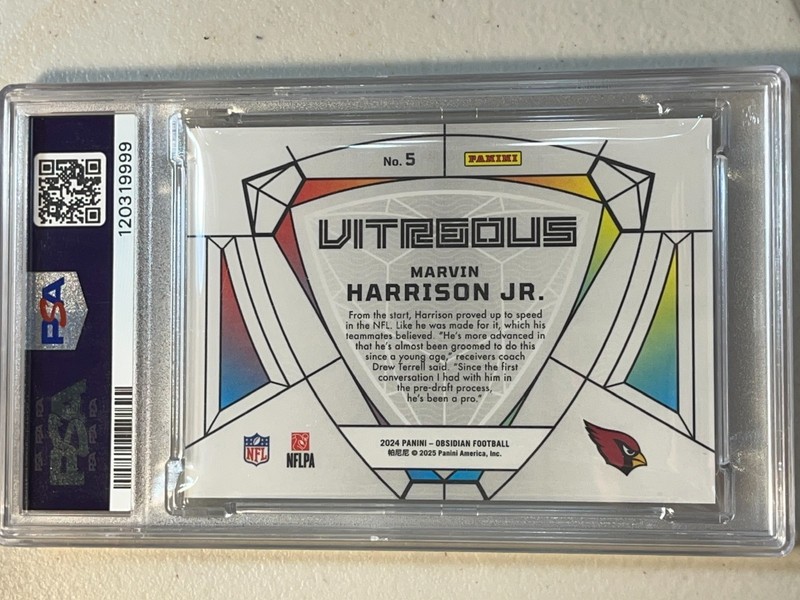 Marvin Harrison Jr. PSA 10 2024 Panini Obsidian Vitreous Rookie RC Case Hit #5 view 2