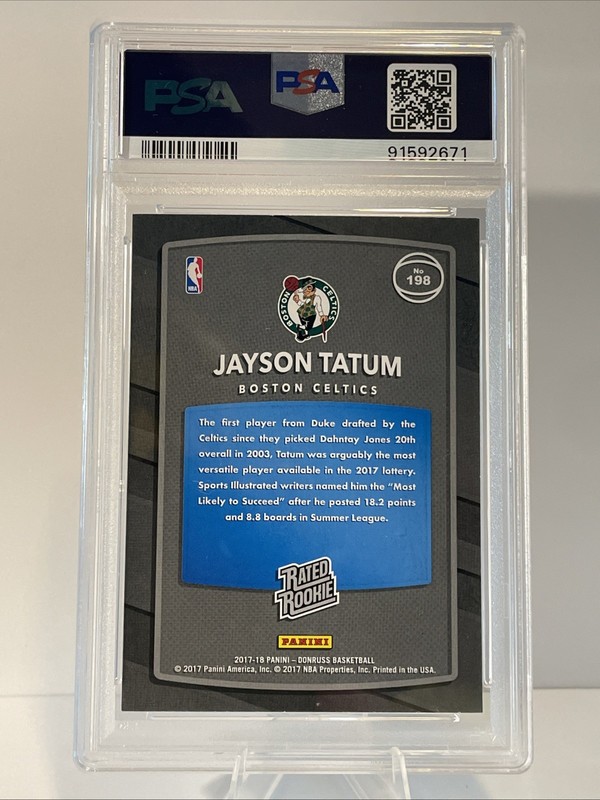 2017-18 Panini Donruss Optic - Rated Rookie Jayson Tatum #198 (RC) PSA 9 view 2
