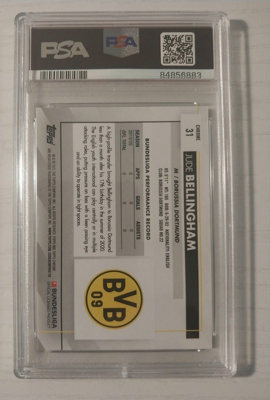 2020 TOPPS CHROME BUNDESLIGA SAPPHIRE ED #31 JUDE BELLINGHAM ROOKIE RC PSA 10 view 2