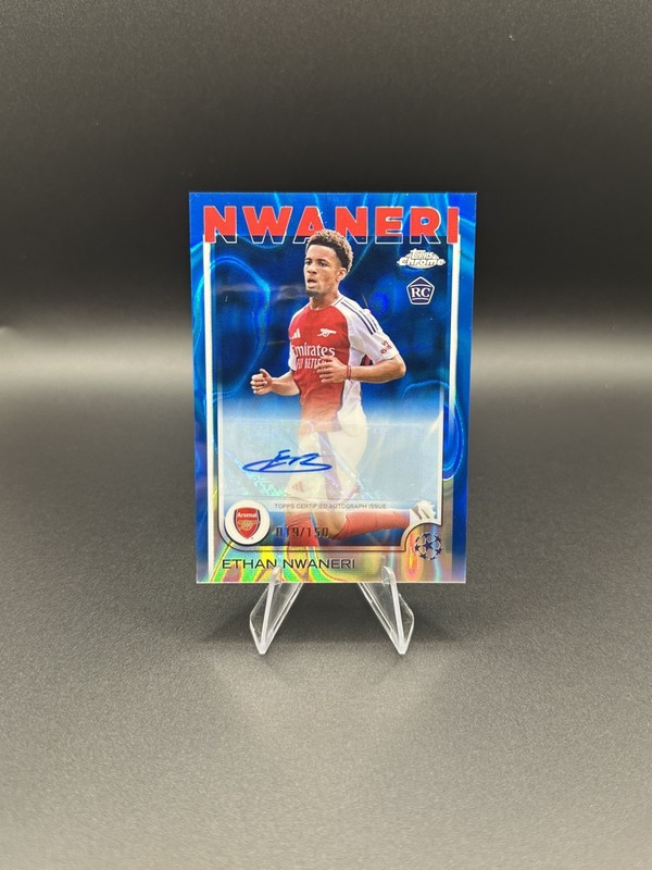 2024-25 Topps Chrome UEFA Ethan Nwaneri Rookie Auto Blue Lava /150 Arsenal RC
