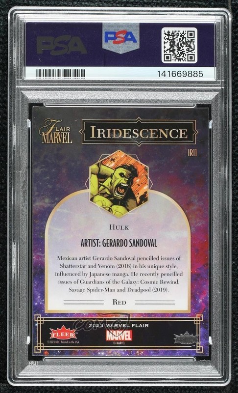 2023 Flair Marvel Iridescence Red Achievement 9/99 Hulk #IR11 PSA 9 MINT 18u6 view 2