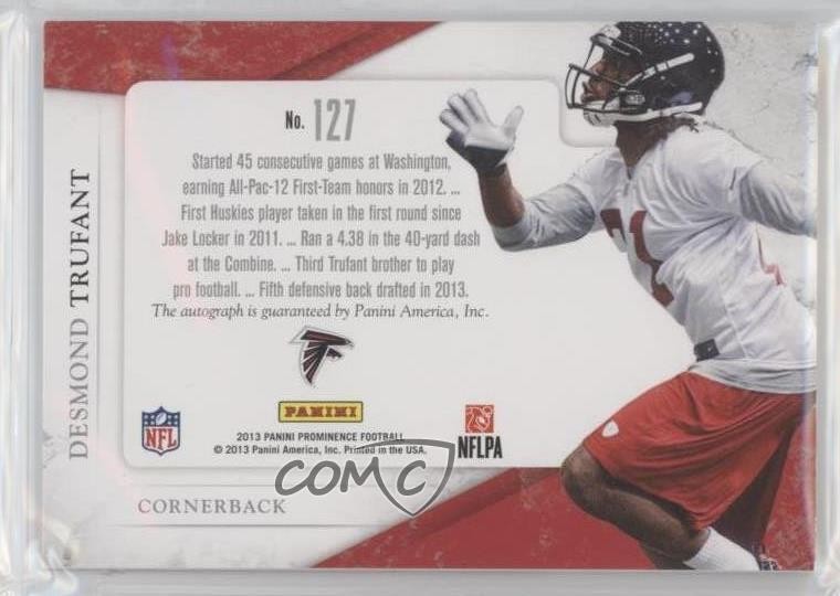 2013 Panini Prominence 196/210 Desmond Trufant #127 Patch Auto fm1 view 2