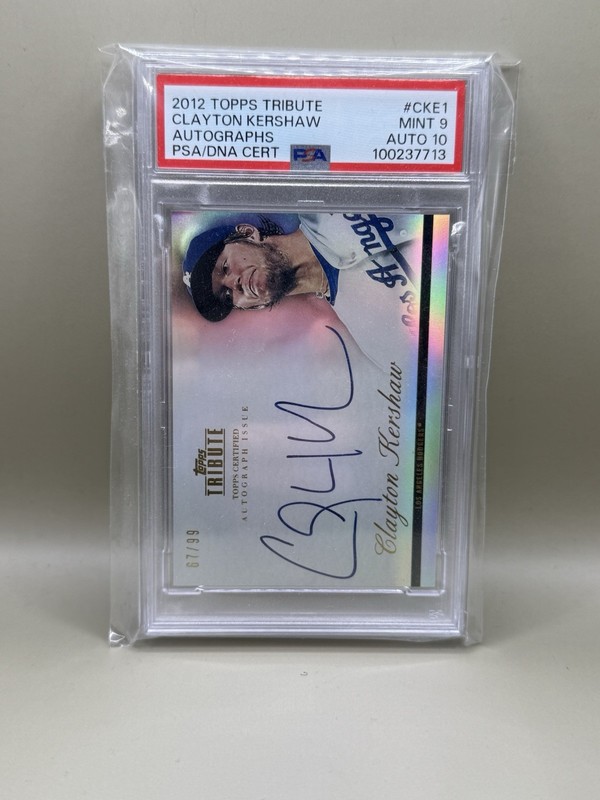Clayton Kershaw Signed 2012 Topps Tribute Autographs #CKE1 #67/99 PSA 9 Auto 10