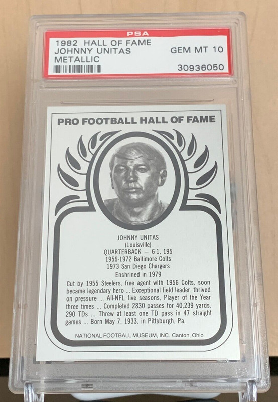 1982 Hall of Fame Metallic 💎 JOHNNY UNITAS 💎 PSA 10 💎 POP  1 💎 *See Note