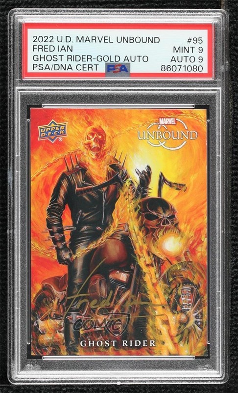 2022 Upper Deck Marvel Unbound 42/50 Ghost Rider (fredian) PSA 9 MINT Auto 0pu2