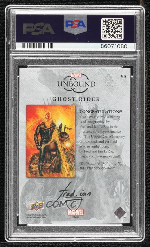 2022 Upper Deck Marvel Unbound 42/50 Ghost Rider (fredian) PSA 9 MINT Auto 0pu2 view 2