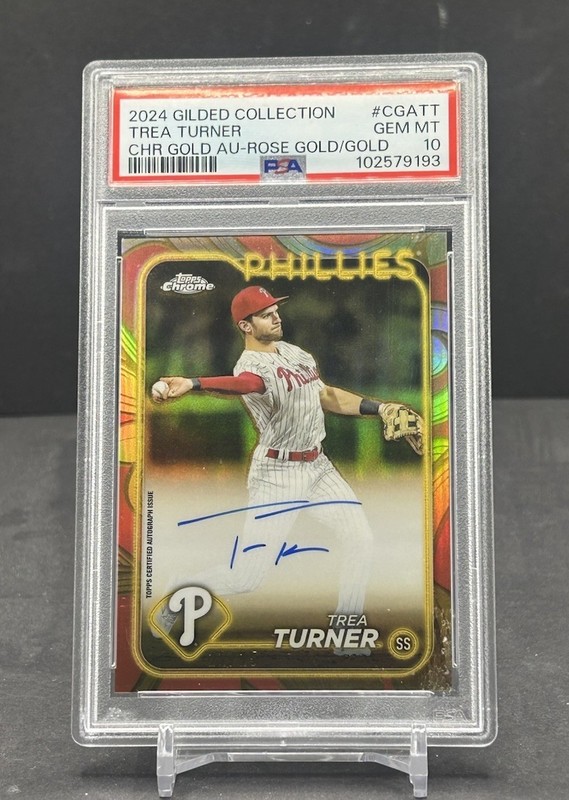 TREA TURNER 2024 TOPPS GILDED COLLECTION CHROME GOLD AUTO /25 #CGATT PSA 10 SSP