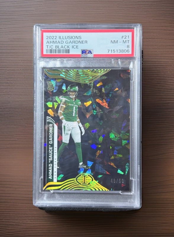 2022 Illusions Trophy Collection Ahmad Sauce Gardner Black Ice /50 PSA 8