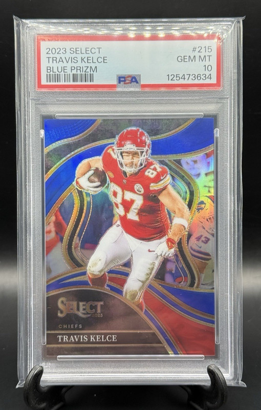 Travis Kelce Blue Prizm /99 SP Chiefs 2023 Panini Select #215 | PSA 10