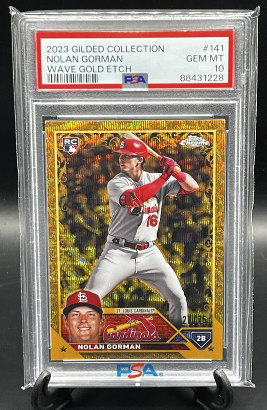 2023 Topps Chrome Gilded Nolan Gorman Gold Wave SSP #'d /75 RC #141 PSA 10