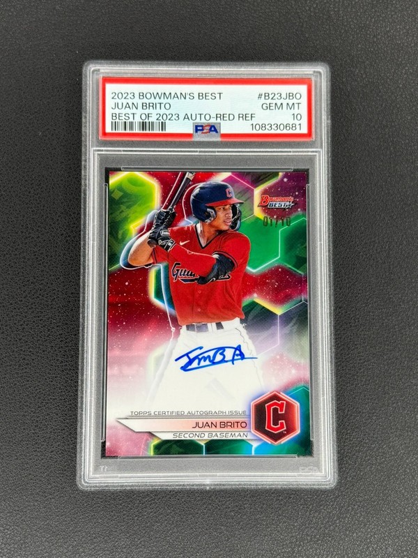 2023 Bowman's Best JUAN BRITO #B23-JBO Red Refractor 01/10 AUTO PSA 10 Guardians