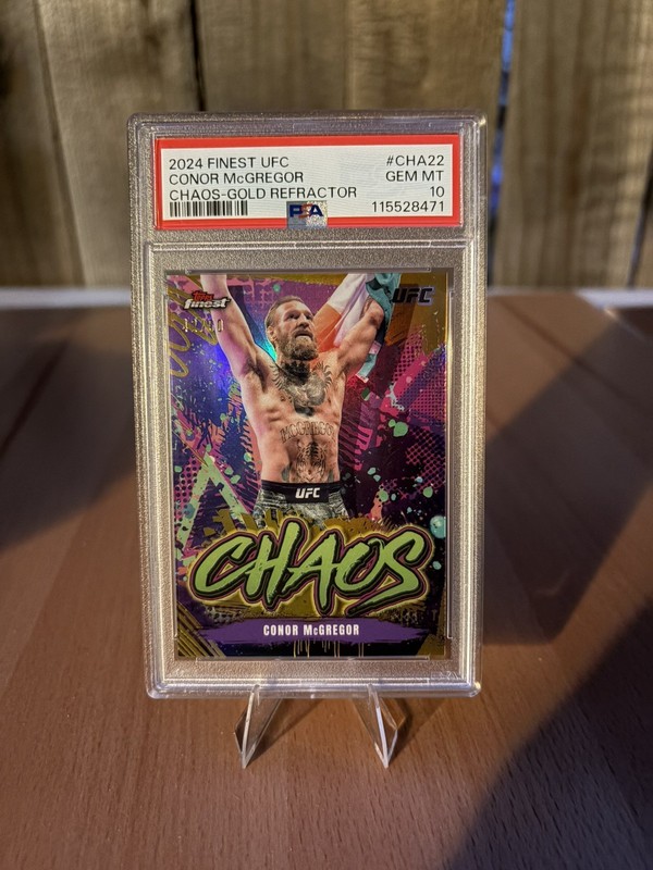 2024 Topps Finest UFC /50 CONOR MCGREGOR Chaos Gold Refractor Card PSA GEM MT 10