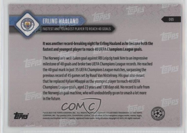 2023-24 Topps Now UEFA Champions League Purple 88/99 Erling Haaland #065 3hd view 2