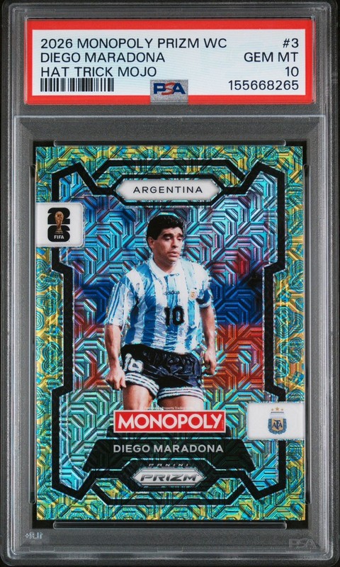POP 1 💎PSA 10 Diego Maradona Hat Trick Mojo 2026 FIFA World Cup Monopoly Prizm