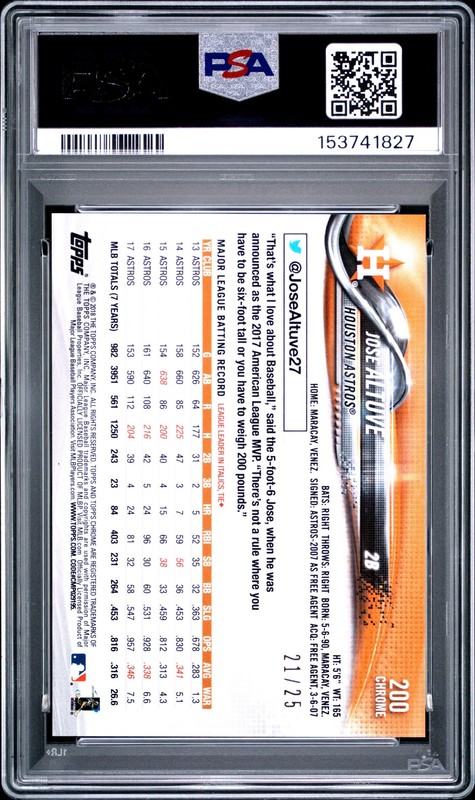2018 Topps Chrome #200 Jose Altuve Variation-Orange /25 PSA 10 view 2