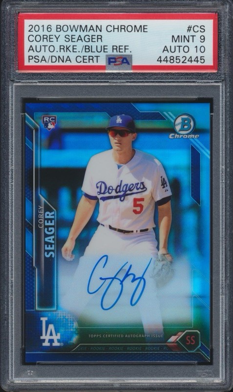 2016 Bowman Chrome COREY SEAGER BCAR-CS RC Blue Refractor Auto 89/150 PSA 9/10.