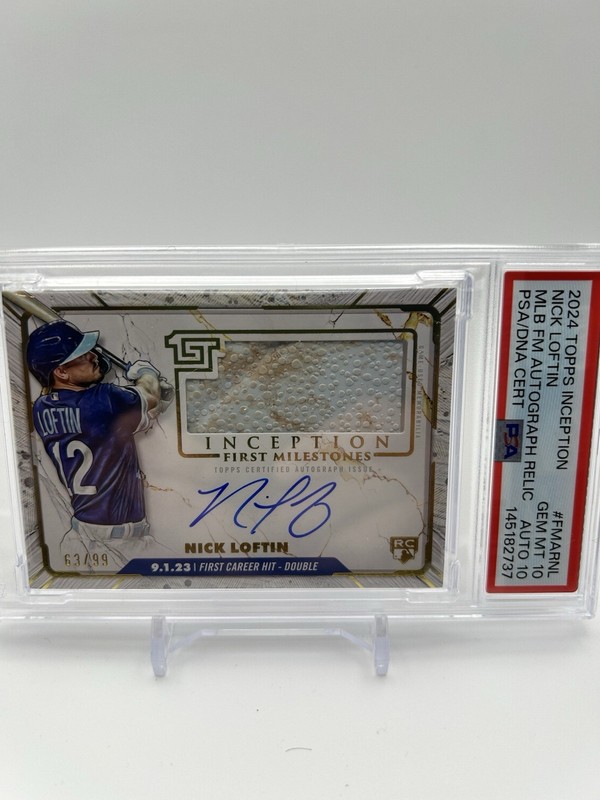 2024 Topps Inception Nick Loftin First Milestones Relic Auto /99 Royals PSA 10