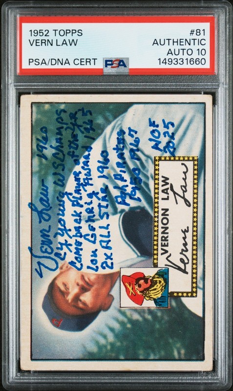 1952 Topps #81 Vern Law RC PSA 10 Auto Autographed Signed Pittsburgh Pirates