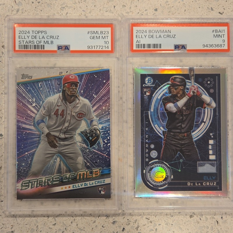  Two Topps PSA Graded Elly De La Cruz Rookie slabs.