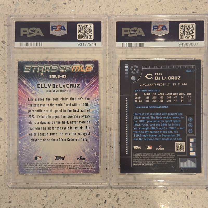  Two Topps PSA Graded Elly De La Cruz Rookie slabs. view 2