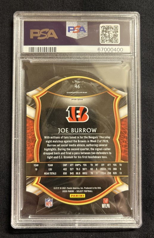 2020 Panini Select - Concourse Die-Cut Tri Color Prizm #46 Joe Burrow RC PSA 9 view 2
