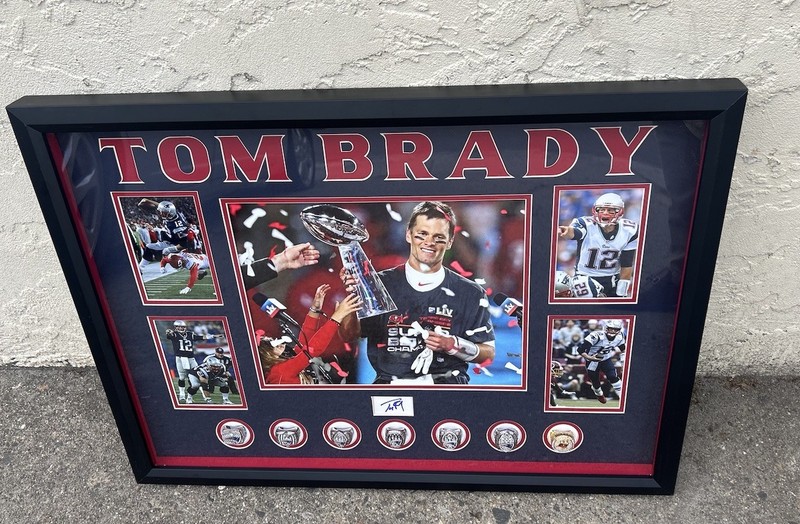 Tom Brady New England Patriots Cut Auto Photo Collage Framed JSA Letter 