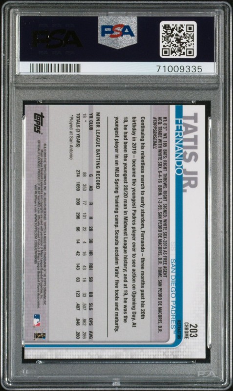 2019 Topps Chrome Fernando Tatis, Jr. #203 Sepia Refractor ROOKIE RC PSA 10 GEM view 2