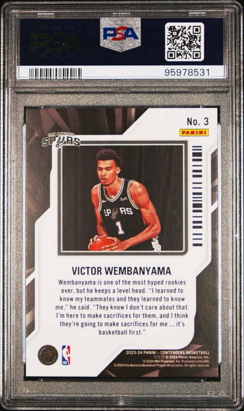 Rare PSA 10 2023 Panini Contenders Victor Wembanyama #3 Rookie of the Year Holo view 2