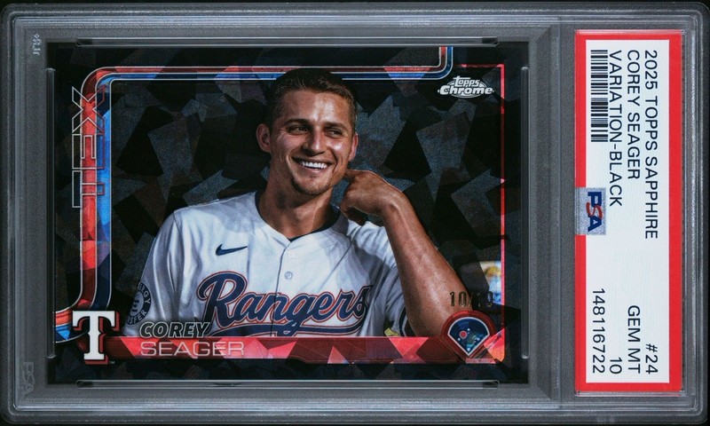 2025 Topps Chrome Sapphire Corey Seager Black /10 Ranger PSA 10 IMAGE VARIATION