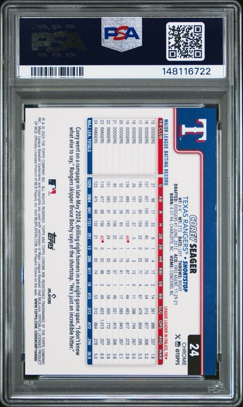 2025 Topps Chrome Sapphire Corey Seager Black /10 Ranger PSA 10 IMAGE VARIATION view 2